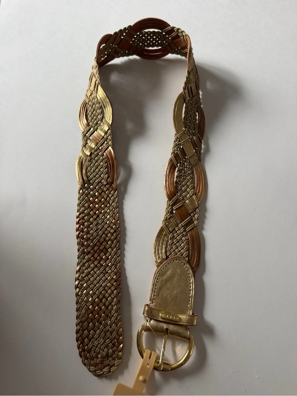 Ralph Lauren Braided Metallic Gold and Brown 100% Leather Belt